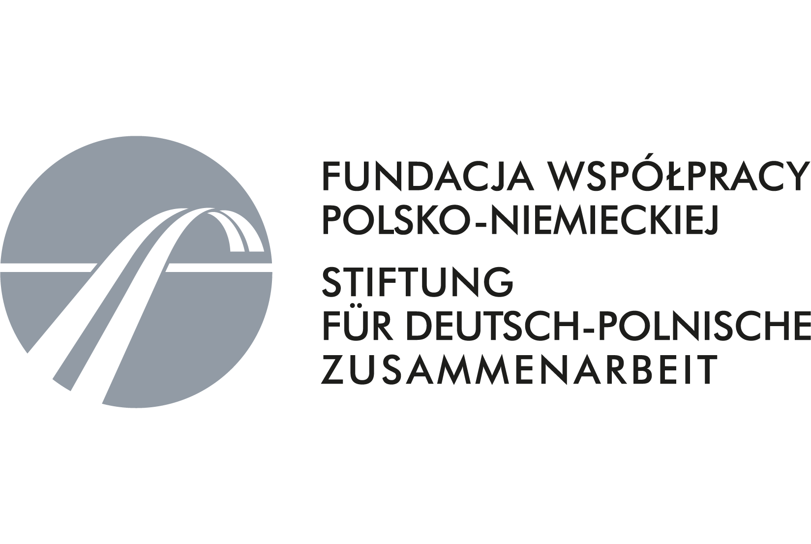 KI generiert: Das Bild zeigt das Logo der Stiftung für Deutsch-Polnische Zusammenarbeit. Es enthält den Namen der Stiftung auf Polnisch und Deutsch neben einem stilisierten grafischen Element.