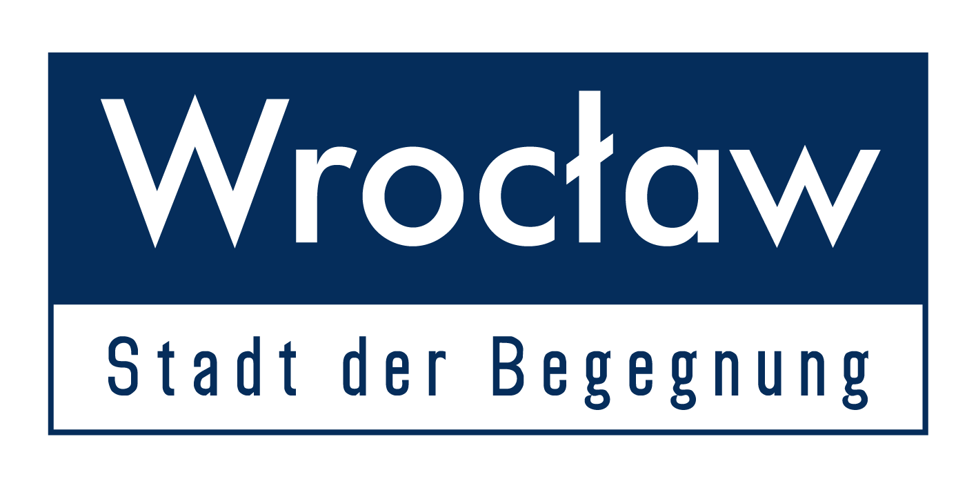 KI generiert: Das Bild zeigt das Logo von Wrocław mit dem Slogan "Stadt der Begegnung" darunter. Der Text ist in einem schlichten, modernen Design gehalten.
