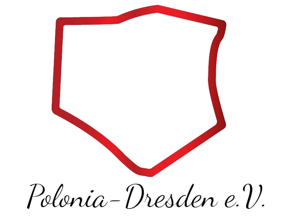 KI generiert: Das Bild zeigt die Umrisse Polens in roter Farbe. Darunter steht der Schriftzug "Polonia-Dresden e.V.".